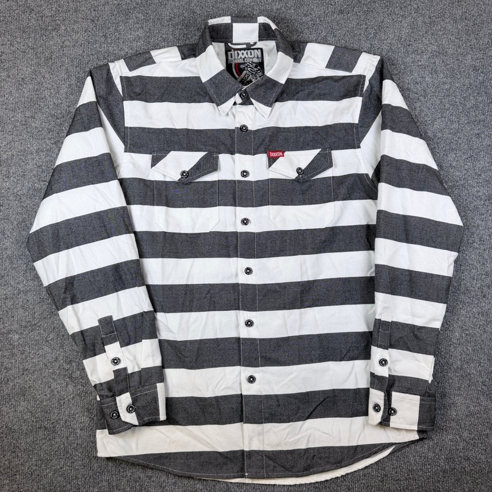 Dixxon Flannel Co Shirt Mens L Gray White Striped The Tracker Racing Long Sleeve